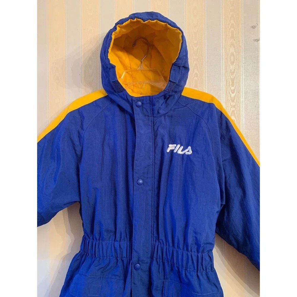 Parka Ski Jacket Boys Blue & Yellow THICK Size Medium Fila EXCELLENT Pre-Owned